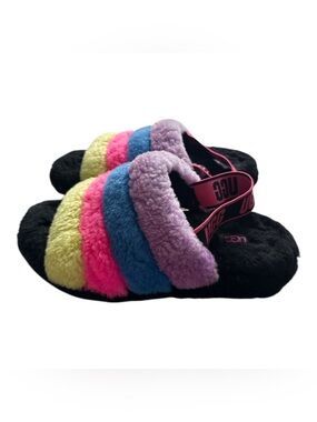 UGG Women's Fluff Yeah Slide Wedge Sandal Rainbow Size 7